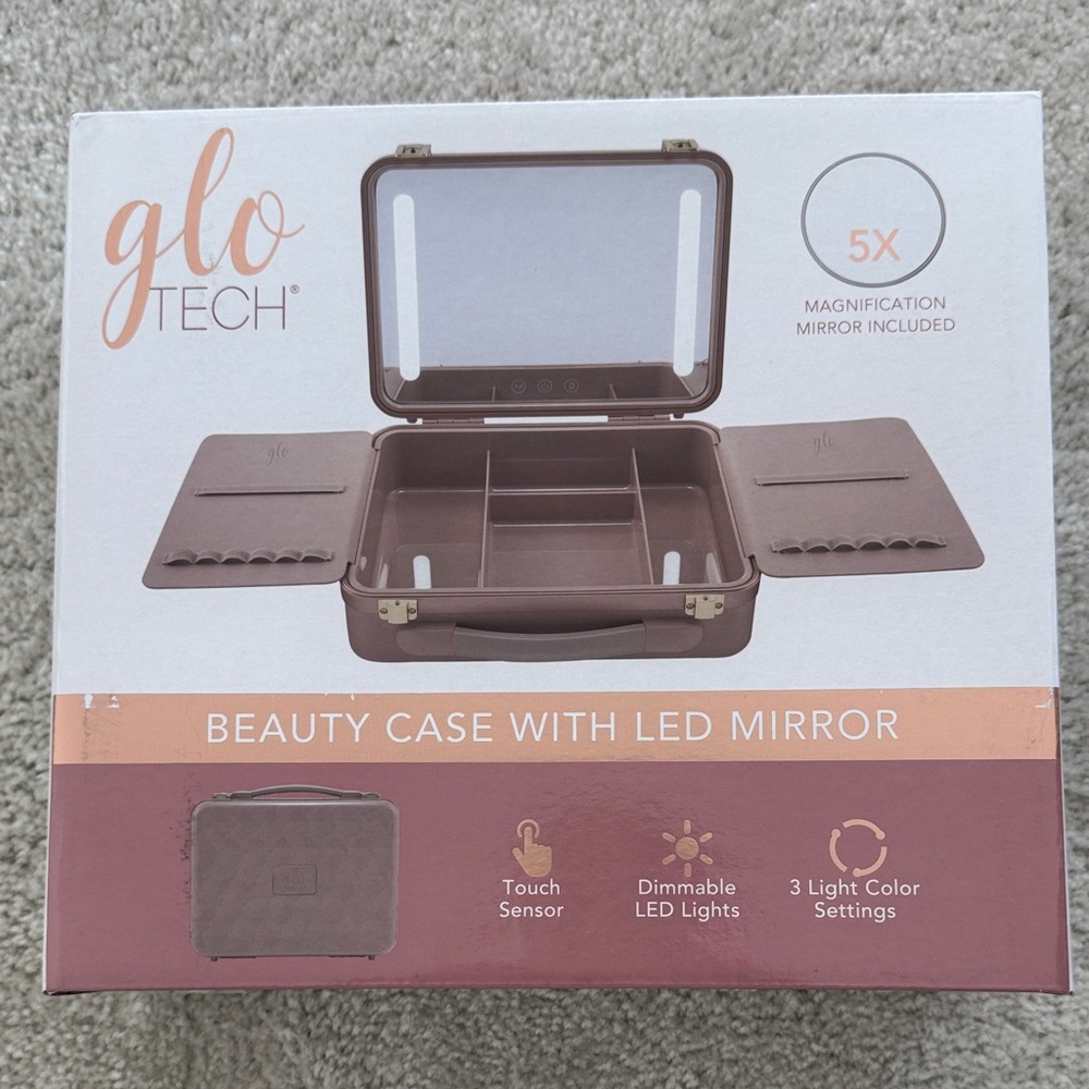 Glo Tech Beauty Case with LED Mirror, Pink, NWT